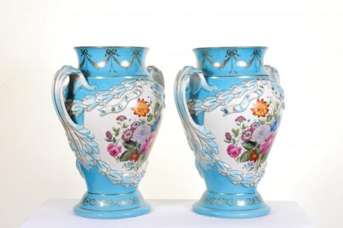 french porcelain floral urn vases in the style of sevres set of 2 10