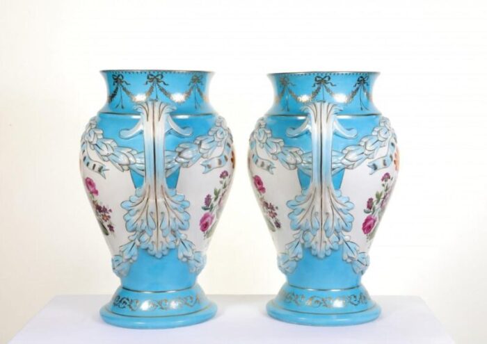 french porcelain floral urn vases in the style of sevres set of 2 11