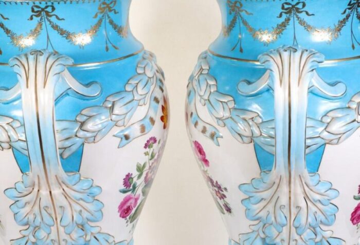 french porcelain floral urn vases in the style of sevres set of 2 13