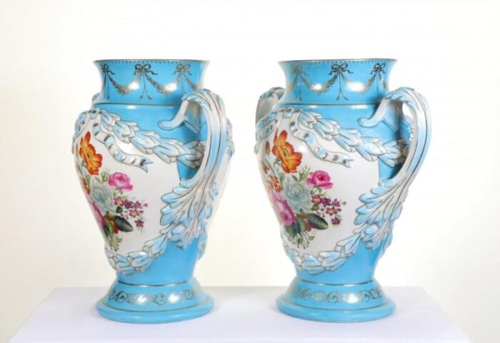 french porcelain floral urn vases in the style of sevres set of 2 14