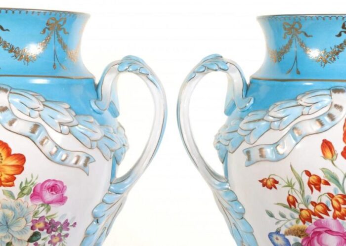 french porcelain floral urn vases in the style of sevres set of 2 18