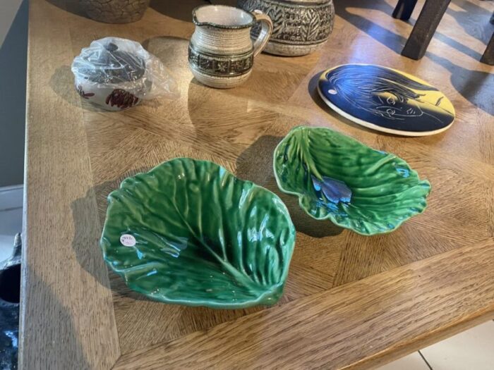 french pottery leaves set of 2 1