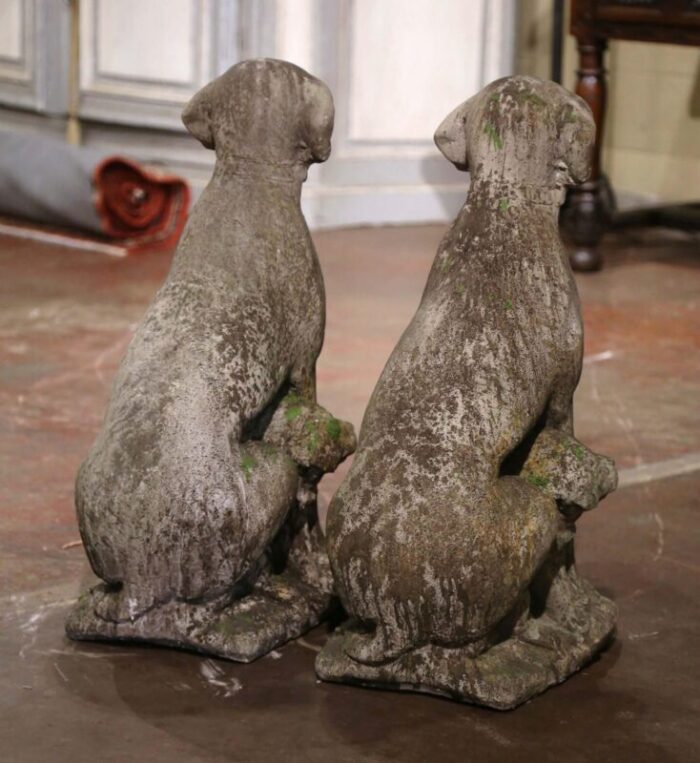 french weathered carved stone labrador dog and puppy sculptures set of 2 1356