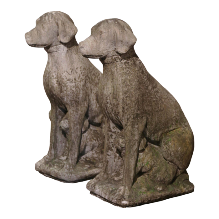 french weathered carved stone labrador dog and puppy sculptures set of 2 6967