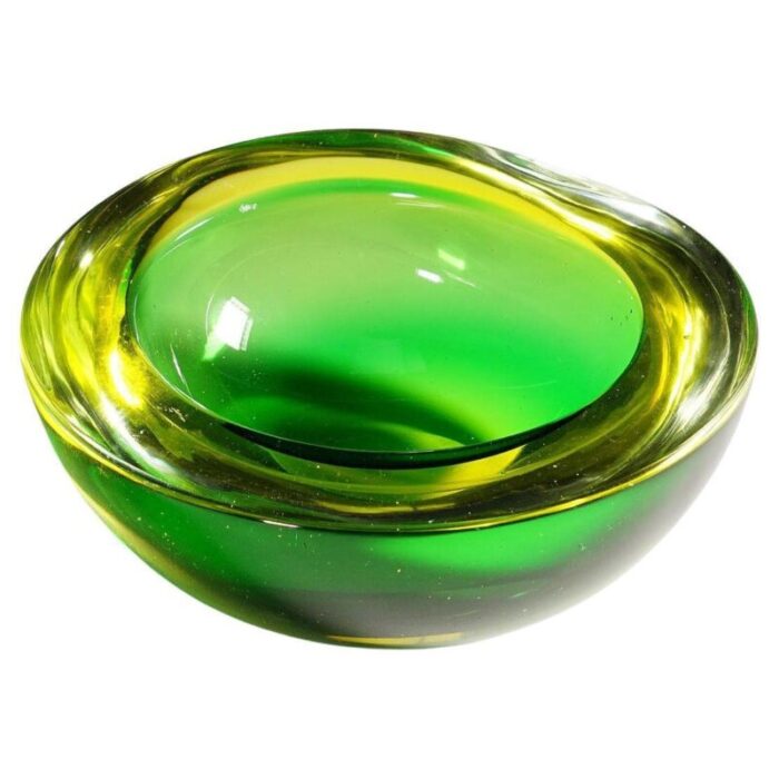 geode bowl in green and yellow murano glass by archimede seguso italy 1960s 1