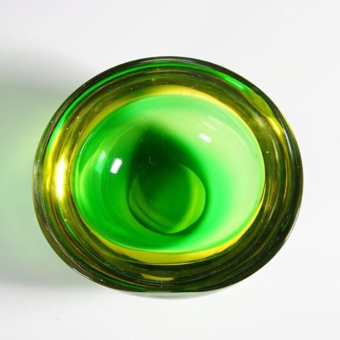 geode bowl in green and yellow murano glass by archimede seguso italy 1960s 4