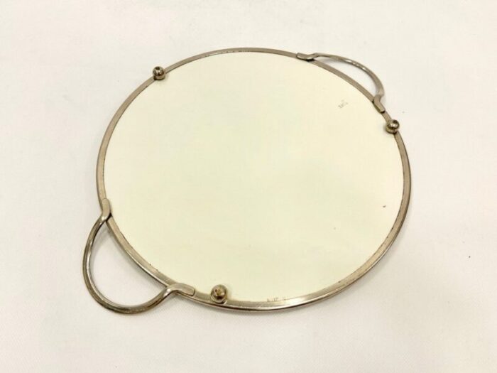 german art deco ceramic round serving tray with chromed frame 1940s 2