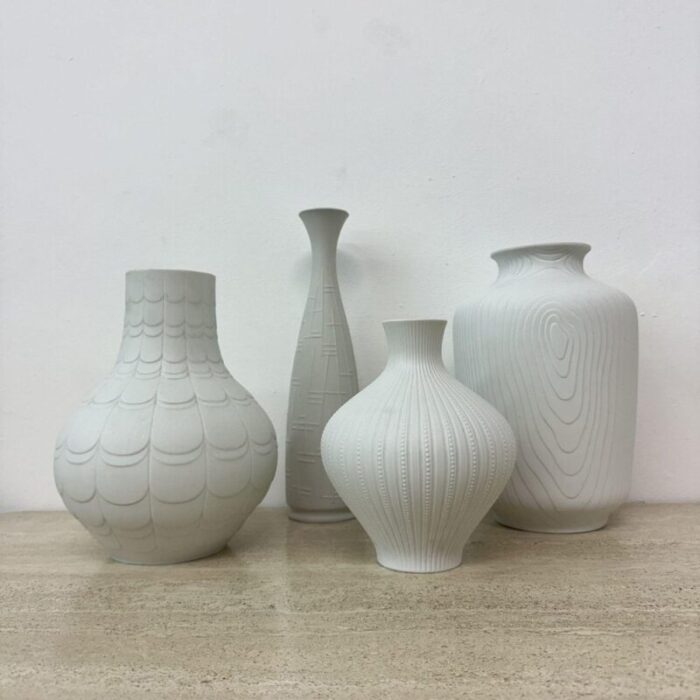 german bisque vases 1970s set of 4 7