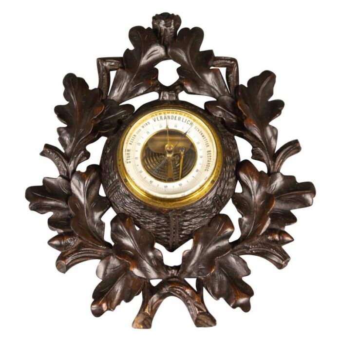 german black forest barometer with hand carved oak leaves and acorns 1920s 1