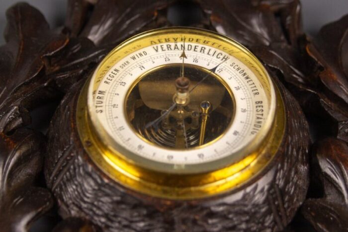 german black forest barometer with hand carved oak leaves and acorns 1920s 4