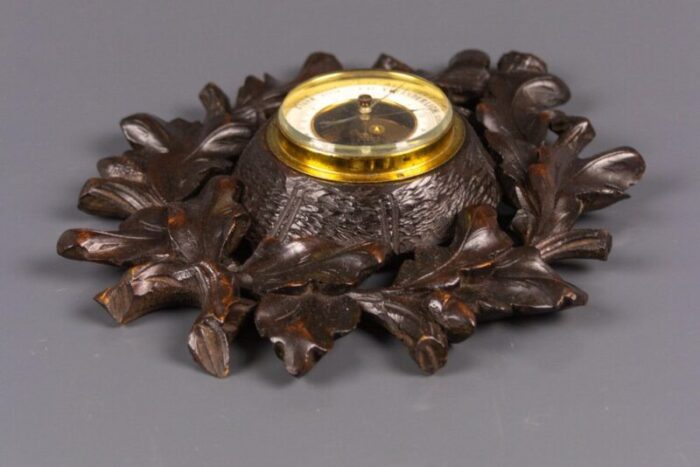 german black forest barometer with hand carved oak leaves and acorns 1920s 6