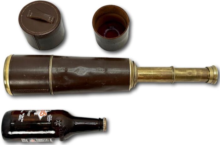 giant 42 inch vintage brass and leather ships spyglass telescope by broadhurst clarkson and co ltd london 0415