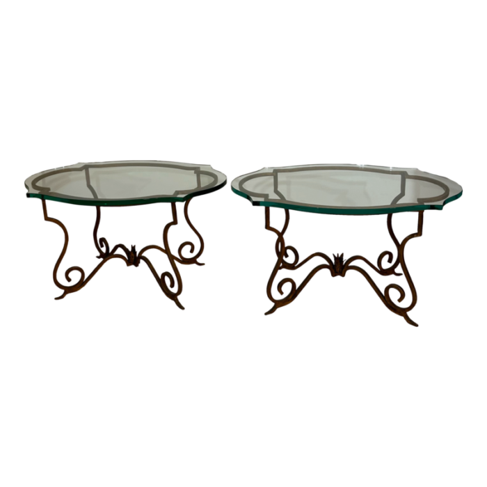 gilt metal and thick glass top hollywood regency side tables a pair 5001