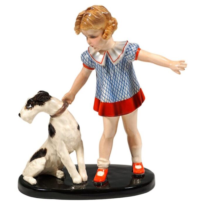 girl with fox terrier figurine by germaine bouret 1938 1