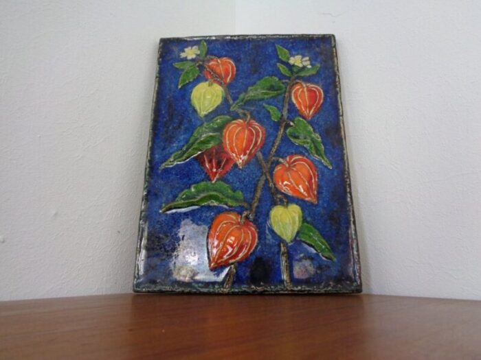 glazed ceramic wall panels with flowers by werner meschede for karlsruher majolika 1960s set of 2 12