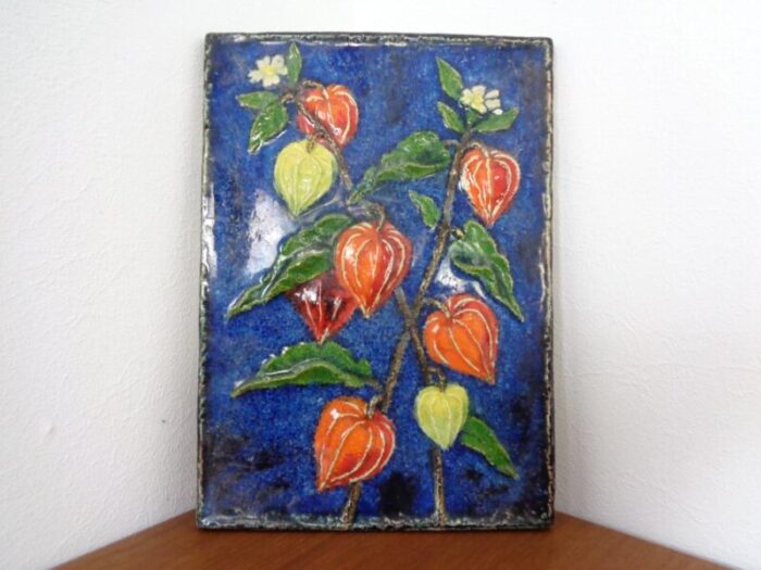 glazed ceramic wall panels with flowers by werner meschede for karlsruher majolika 1960s set of 2 13