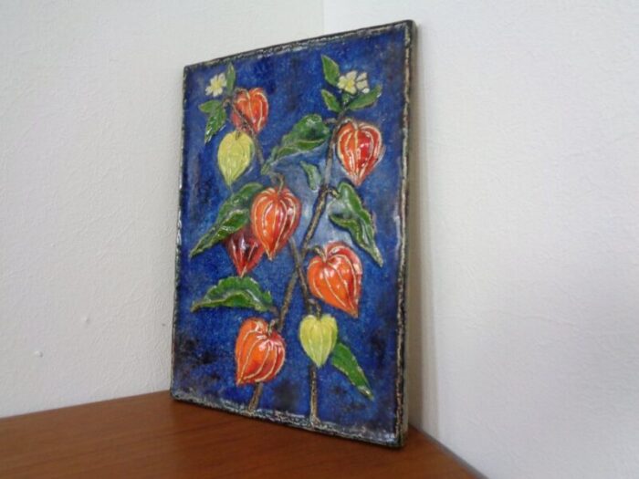 glazed ceramic wall panels with flowers by werner meschede for karlsruher majolika 1960s set of 2 15