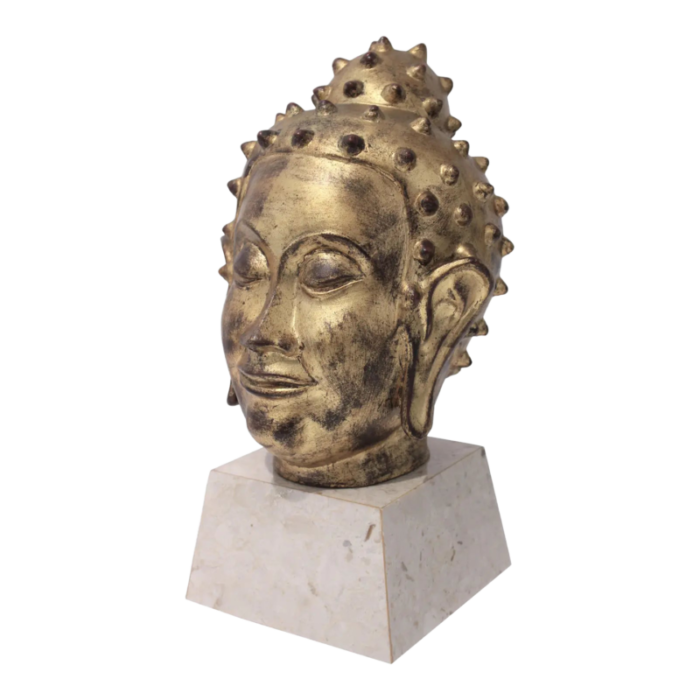 gold leaf on terracotta buddha head mid century 2805