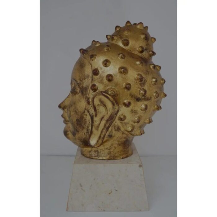 gold leaf on terracotta buddha head mid century 4345