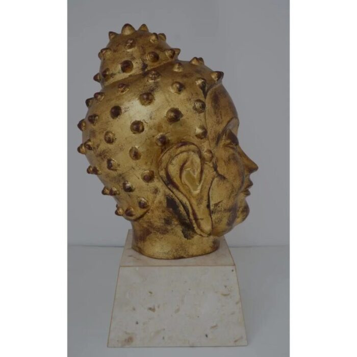 gold leaf on terracotta buddha head mid century 4583