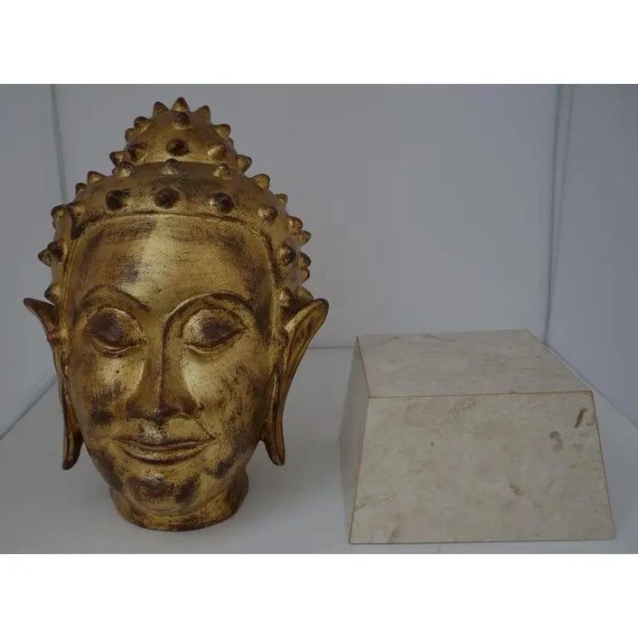 gold leaf on terracotta buddha head mid century 5011