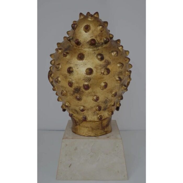 gold leaf on terracotta buddha head mid century 5568