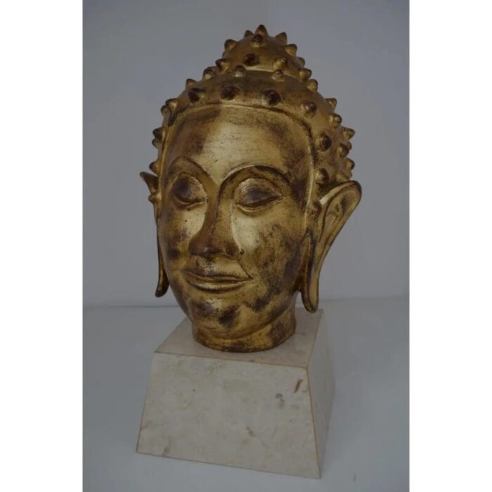 gold leaf on terracotta buddha head mid century 8601