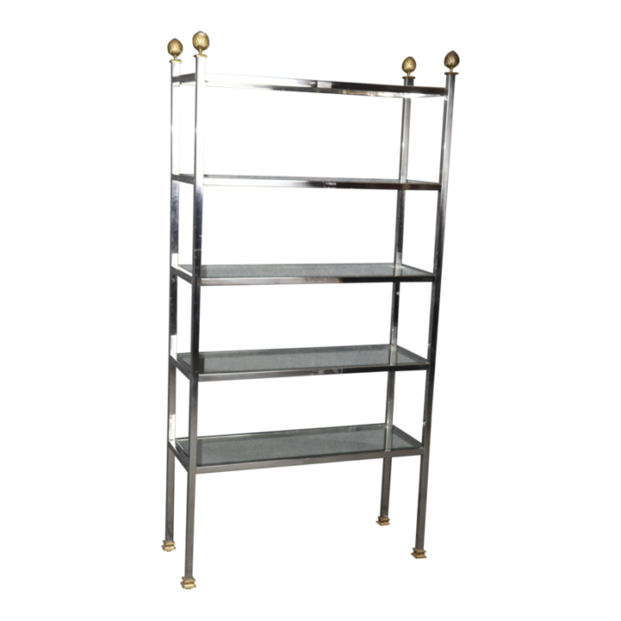 gorgeous brass and steel maison jansen attributed etagere bookshelf 2271