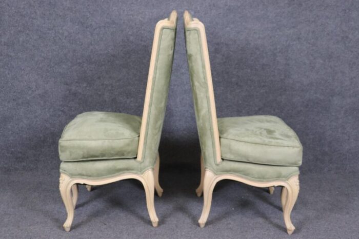 gorgeous pair of rare 5 leg french louis xv style limed walnut side chairs 2428