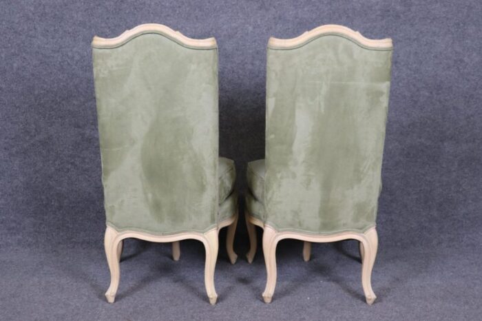 gorgeous pair of rare 5 leg french louis xv style limed walnut side chairs 2682