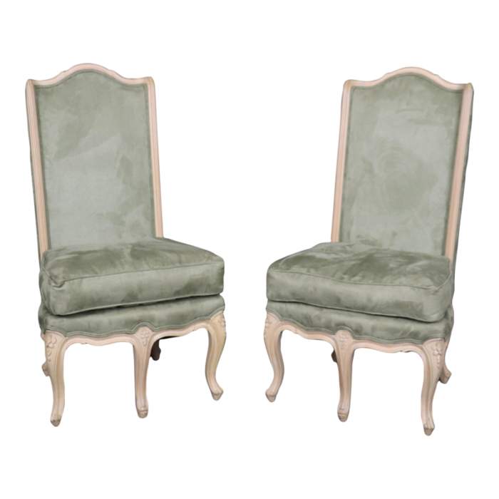 gorgeous pair of rare 5 leg french louis xv style limed walnut side chairs 6643