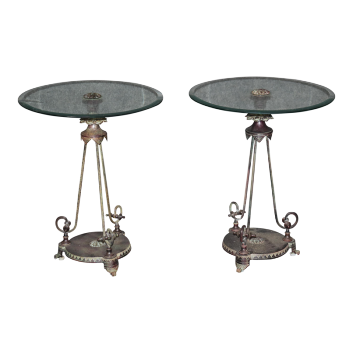 gorgeous pair verdi gris bronze circular neoclassical italian gueridons tables 5716