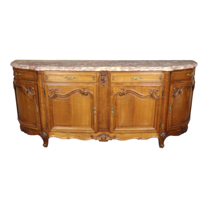 gorgeous walnut and breccia marble french louis xv style grand sideboard buffet 5089