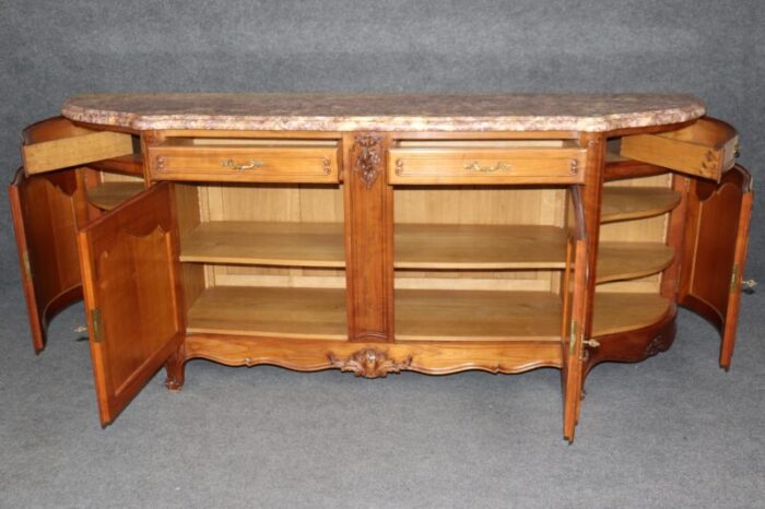 gorgeous walnut and breccia marble french louis xv style grand sideboard buffet 9378