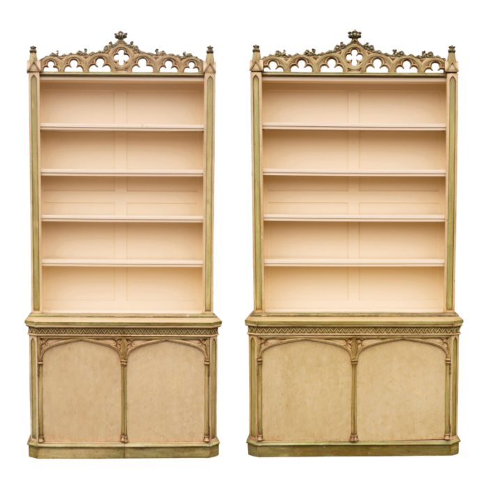 gothic revival painted bookcases of slightly different proportions a pair 0234