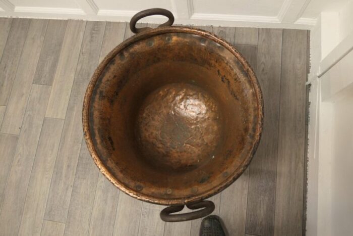 hand beaten copper cooking cauldron on stand 1850s 5