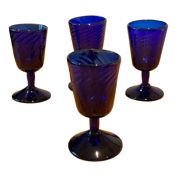 hand blown cobalt cordial glasses with swirl design set of 4 6066