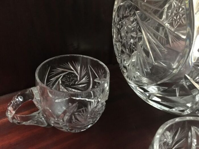 hand cut crystal vase set with lid and 5 cups 1970s set of 8 6