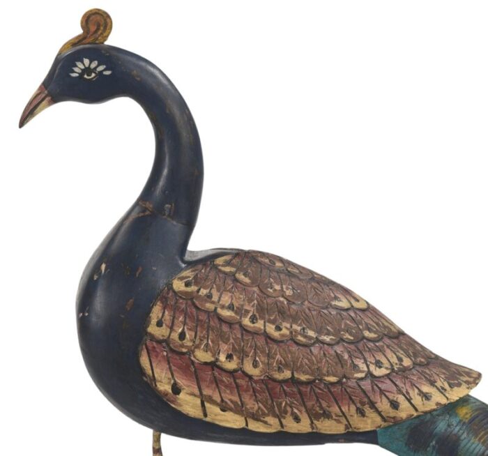 hand painted wooden peacock statue 0695