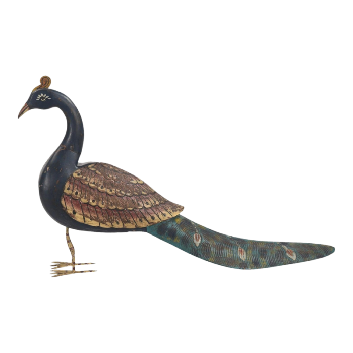 hand painted wooden peacock statue 8276