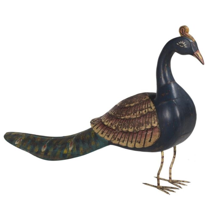 hand painted wooden peacock statue 9915