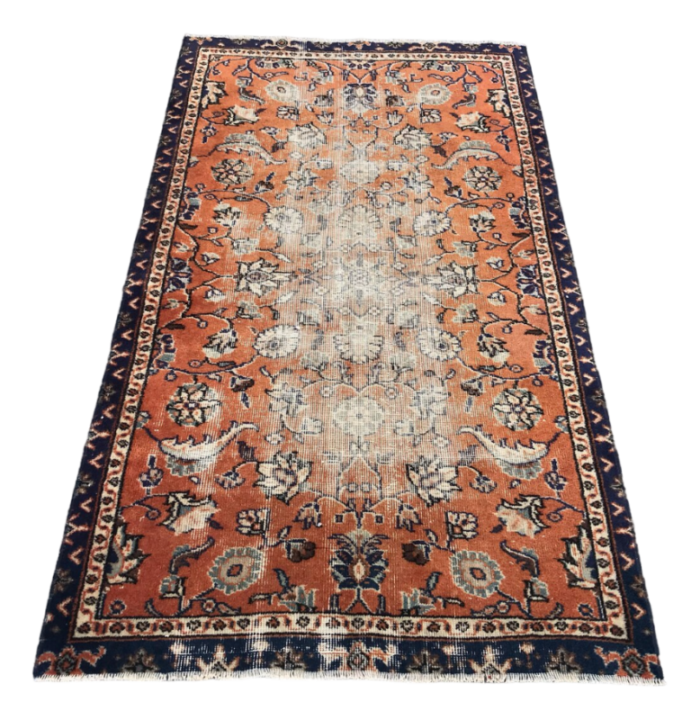 handmade anatolian rug with flowers 1970s 5902