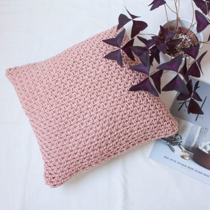 handmade crochet textures pillow in dusty pink by com raiz 2