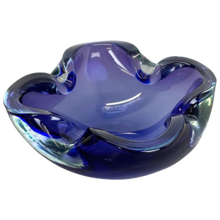 heavy blue murano glass shell bowl or ashtray italy 1970s 1