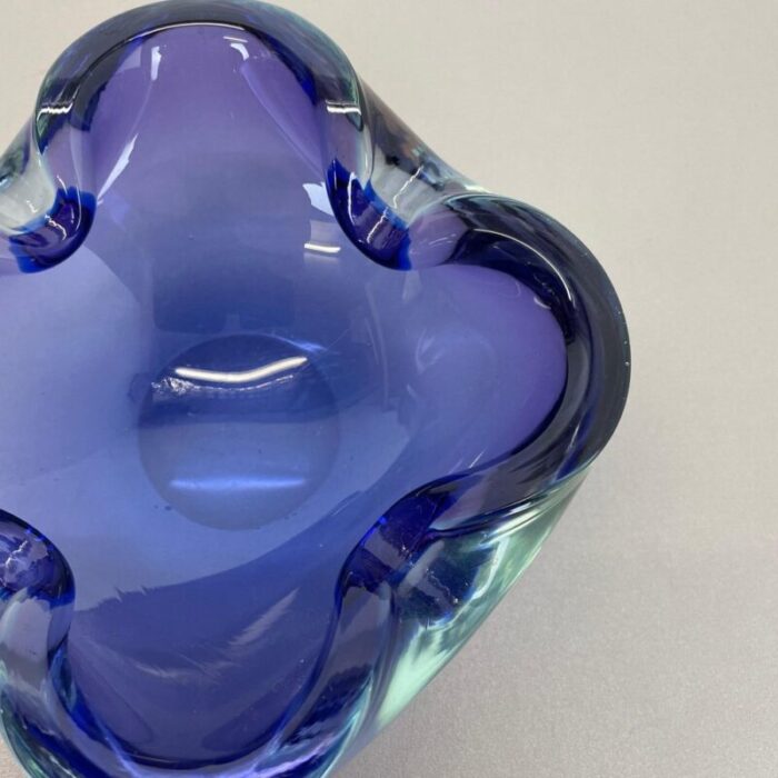 heavy blue murano glass shell bowl or ashtray italy 1970s 10