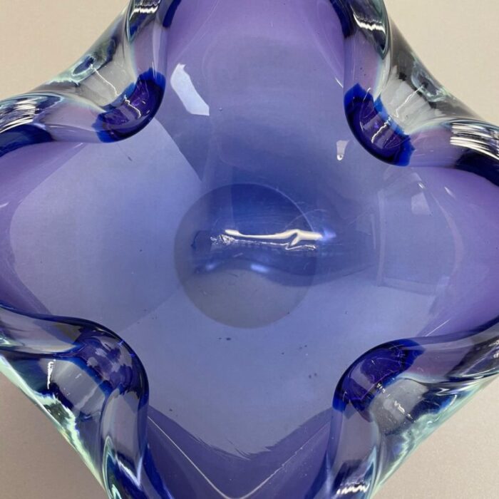 heavy blue murano glass shell bowl or ashtray italy 1970s 12