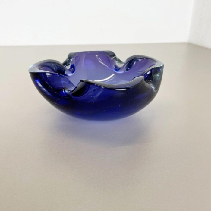 heavy blue murano glass shell bowl or ashtray italy 1970s 3