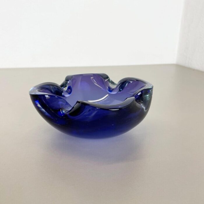 heavy blue murano glass shell bowl or ashtray italy 1970s 4