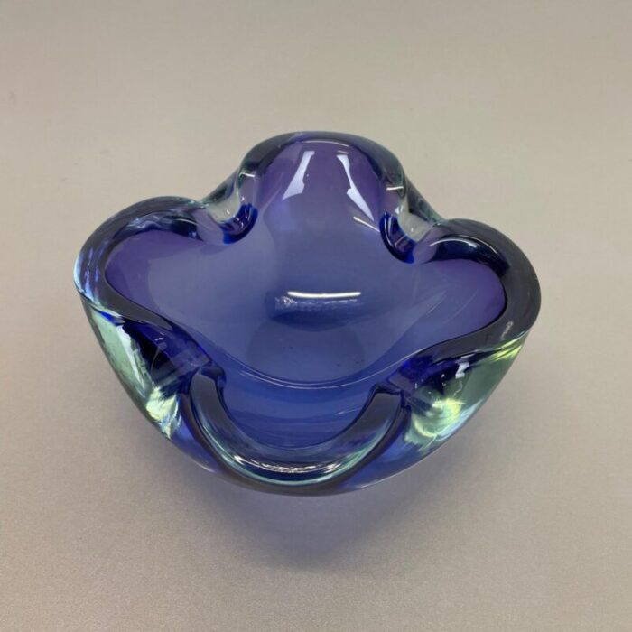 heavy blue murano glass shell bowl or ashtray italy 1970s 6