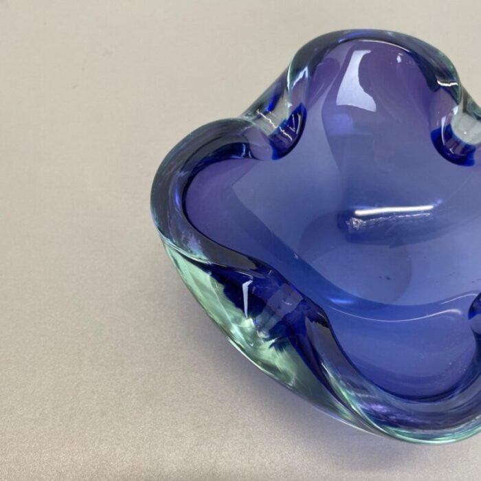 heavy blue murano glass shell bowl or ashtray italy 1970s 7